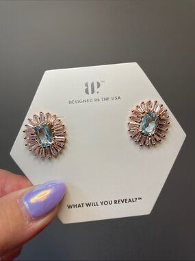 Bomb Party "Rustic Glam" ER66173 Aquamarine on Rose Gold Plating $140 MSRP